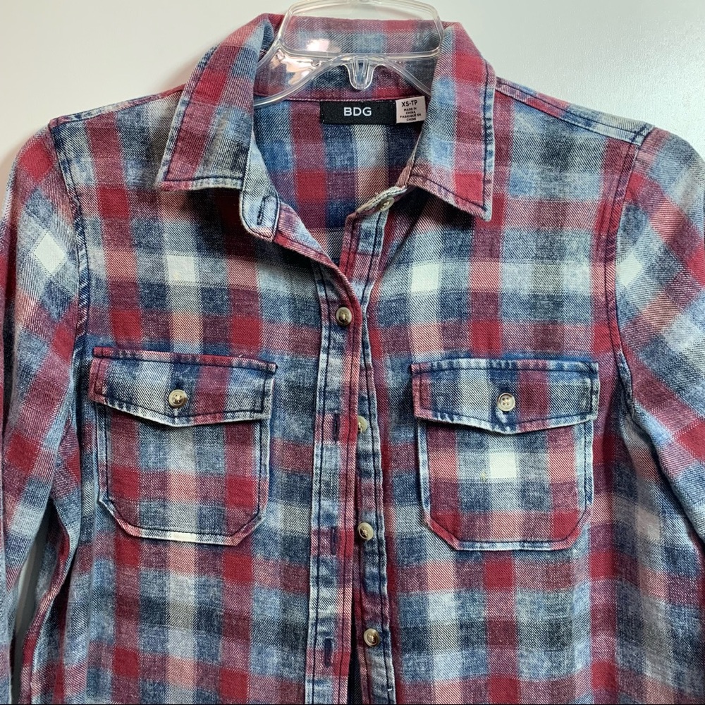BDG Blue and Red Plaid Button Down - Picture 2 of 6
